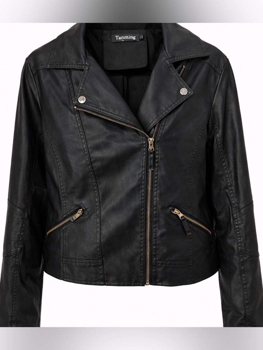 Tanming Black Faux Leather Moto Jacket – Women’s Large